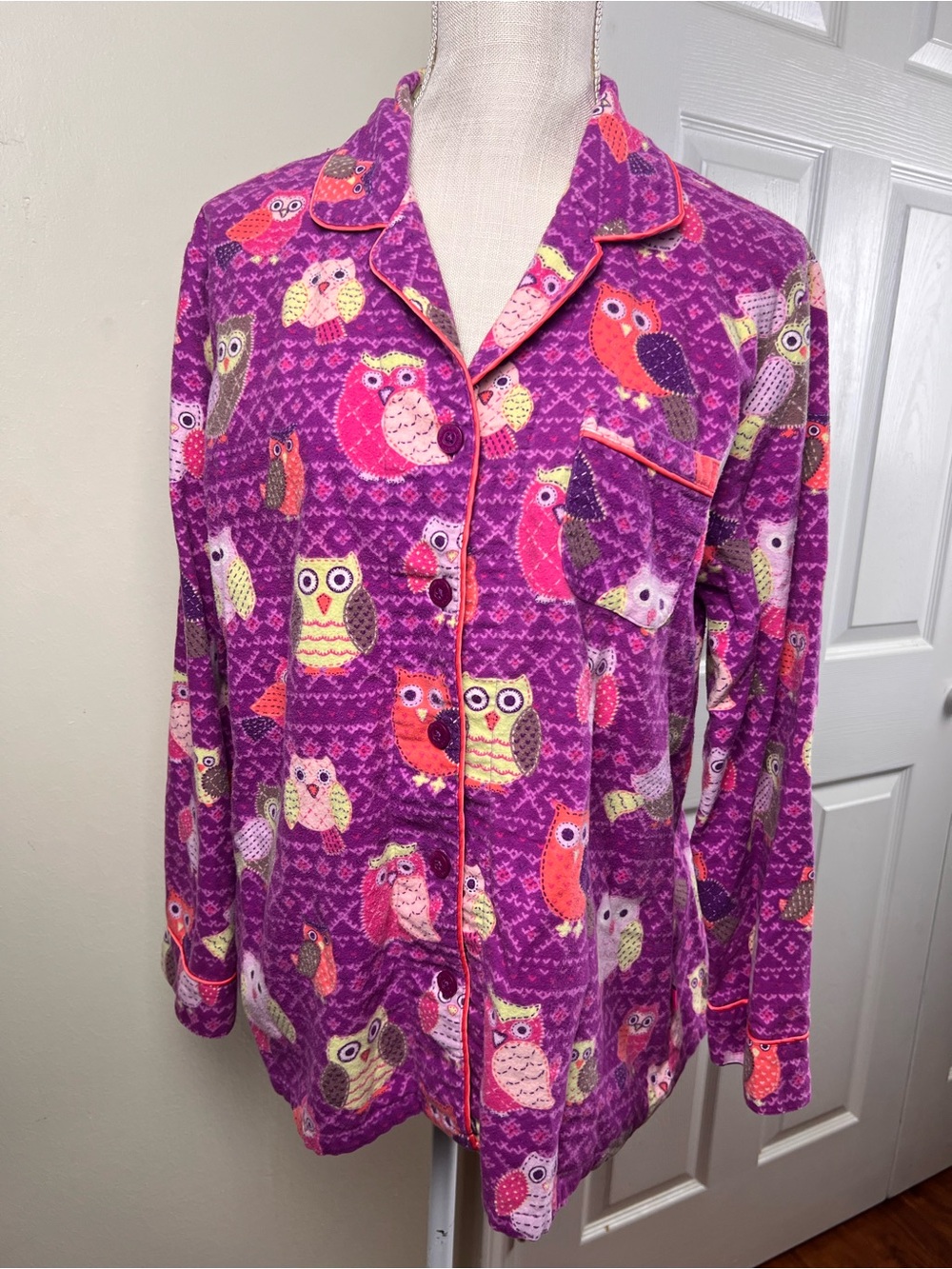 Nick & Nora Owl Flannel Pajama Top Purple Large 2011